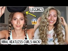 Heartless Curls For Extensions, Long Hairstyles No Heat, How To Use Leggings To Curl Hair, T Shirt Overnight Curls, How To Do Overnight Curls With Leggings, Legging Heartless Curls, Hair Sock Hack, Heatless Legging Curls Overnight, Curly Hair With Leggings