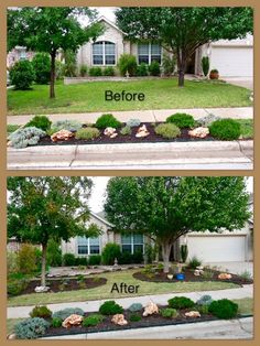 before and after landscaping in front of a house