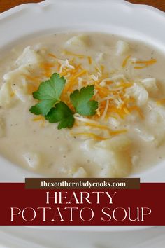 a white bowl filled with hearty potato soup