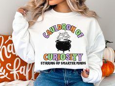 Halloween Homeschool Sweatshirt Halloween Cauldron Sweatshirt Homeschool Mom Sweatshirt Halloween Gift for Homeschool Mom Spooky Teacher by 3GirlZCreationsCo on Etsy Halloween Homeschool, Halloween Cauldron, Halloween Crewneck Sweatshirt, Floral Halloween, Halloween Moms, Ghost Sweatshirt, Halloween Crewneck, Sweatshirt Halloween