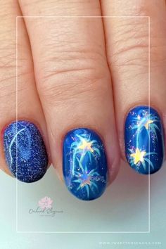 Firework Nails Tulip Nails, Blue Fireworks, Fireworks Design, Sparkle And Shine, Nail Art Ideas, Nail Games