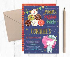 a birthday party card with donuts and cats on it