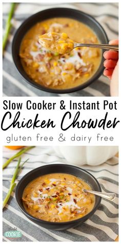 slow cooker and instant pot chicken chowder is the perfect way to use up leftover soup