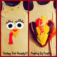 two shirts with turkey faces and feathers on them