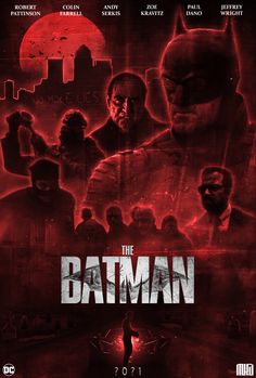 the batman movie poster is shown in red