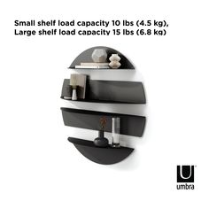 there is a wall shelf that has two shelves on it and the words small shelf capacity 10