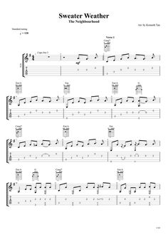 the guitar tab for sweater weather, which is part of an article about how to play it