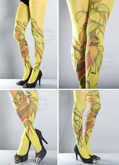 "All tights are made to order and are ready to ship within 6 business days after payment is received. Shipping itself usually takes 7-20 business days. If you're in a hurry, please purchase a shipping upgrade upon checkout. We are extremely proud to introduce our new collection! Absolutely stunning \"paradise\" tights printed on yellow. One size. Fits from XS up to L From 155cm to about 167cm height Full length. Closed toe. Thickness: 50 DEN Soft and comfortable microfiber tights/pantyhose. Perf Yellow Stretch Thigh High Legwear, Tights Sculpture, Me Before You Bumblebee Tights, Casual Tight Multicolor Tights, Yellow Stretch Thigh-high Legwear, Fitted Multicolor Tights, Bumble Bee Tights, Sock Tattoo, Tattoo Tights