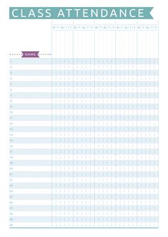 a printable class attendance sheet with the words class attendance and an arrow on it