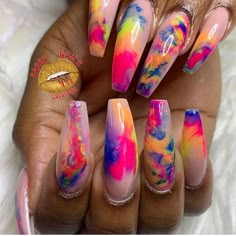 Summer Pigment Nails, Bright Classy Summer Nails, Vacation Nails Coffin, Finger Tapping, Rainbow Nail Art Designs, Rainbow Nail Art, Rainbow Nail, Canoga Park, Bright Summer Nails