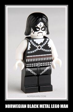 a lego figure is shown with the caption'norwegian black metal lego man '