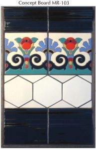 an artistic tile design with flowers and leaves