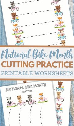 the national bike month cutting practice printable worksheets for toddlers and older children