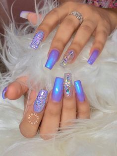 Essence Nails, Purple Glitter Nails, Purple Acrylic Nails, Nails Colors, Glow Nails, Dope Nail Designs, Sparkle Nails, Nails Spring