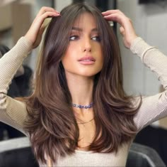 Brown Hair Inspo, Long Brown Hair, Haircut For Thick Hair, Curtain Bangs