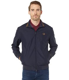 Fred Perry Brentham Jacket Front Design, Embroidery Logo, Favorite Jeans, A Smile, Mens Coats, Rib Knit, Zip Pockets, Length Sleeve, Mens Jackets