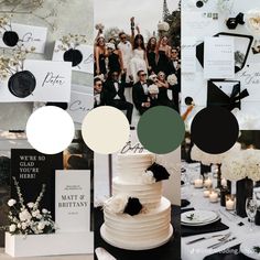 a collage of black and white wedding decorations