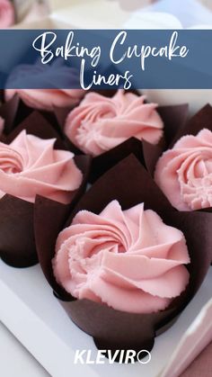 Pink coral elegant cupcakes displayed in dark brown paper tulip shaped cupcake and cake liner Shaped Cupcakes, Rose Cupcake, Cupcakes Wedding, Spring Rose, Cupcake Decoration, Frosting Tips, Beautiful Cupcakes, Dinner Dessert, Summer Birthday Party