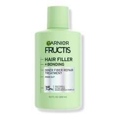 Fructis Hair Filler Inner Fiber Repair Pre-Shampoo Treatment - FILLERS PRE-TREATMENT 10.1OZBenefitsBonding Inner Fiber Repair Pre-Shampoo Treatment with peptides, citric acid bond repair complex, works with Garnier Frutis Hair Filler systems to fill hair with strength 7 layers deep for inner fiber repair, outer visible transformationINNER- Repairs and strengthens broken bonds deep in the cortex, hair fiber's inner layer, with continuous use as step 1 of every Hair Filler systemOUTER- Reveals smo Hair Filler, Broken Bonds, Garnier Fructis, Hair Streaks, Hair Supplies, 7 Layers, Bleached Hair, Hair Fibers, Hair Repair