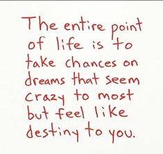 the entire point of life is to take changes on dreams that seem crazy to most but feel like destiny to you