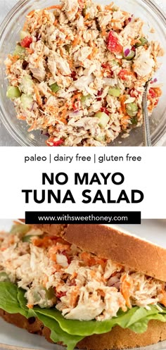 this no mayo tuna salad is loaded with fresh ingredients and ready to be eaten