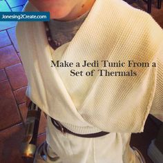 a young boy wearing a white sweater with the words make a jedi tuic from a set of thermals