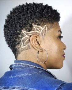 Shaved Side Designs For Women, Fade With Heart Design, Hair Tattoo Women, Simple Undercut Designs, Easy Undercut Designs, Female Undercut Designs, Hair Designs Shaved, Haircut Designs For Women Black, Pixie Hairstyles Curly