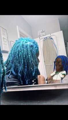 Blue Dreads Black Women, Blue And Green Locs, Midnight Blue Locs, Dreadlocks Dyed, Blue Locs Black Women, Hairstyles Braids Black, Aesthetic Hair Color