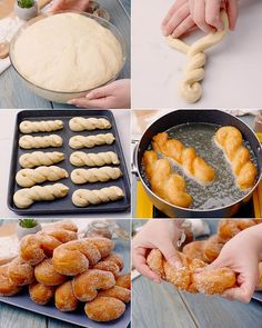 the process of making doughnuts is shown here