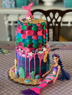 there is a cake decorated like a mermaid