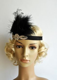 Peacock Headband inspired Great Gatsby, Art Deco Style. Made of stretch headband and set of black marabou feathers and hand curled black peacock eye embellished with beaded applique. Perfect for a Great Gatsby or a 1920's party ! Can be worn with feathers on the left or right side of head, the ribbon is elastic so it fits everybody's head ! Vintage inspired - stylish with modern look ! For any questions please mail me, i'll be very happy to help you and to send more pictures! ! It will be shippe Peacock Headband, Gold Flapper, Great Gatsby Headpiece, 1920s Headband, Gatsby Headpiece, Gatsby Headband, 1920s Headpiece, Headband Vintage, Flapper Headband