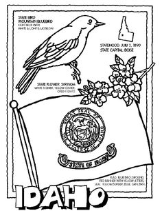 the state flag with an image of a bird on it and words that read daho