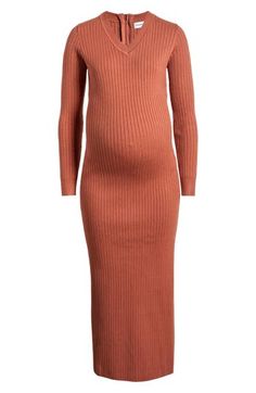 Slip into this cozy sweater-dress for the warm long sleeves and back-access nursing zipper for discreet style. 52" length Back zip closure V-neck Long sleeves Unlined 74% cotton, 26% nylon Hand wash, dry flat Imported Fitted Winter Maternity Dress, Cozy Long Sleeve Ribbed Dress, Stretch Maternity Dresses For Fall, Fitted Long-sleeve Maternity Dress For Fall, Fitted Long Sleeve Maternity Dress For Fall, Casual Long Sleeve Maternity Dress For Fall, Long Sleeve Maternity Dress For Fall, Fall Maternity Long Sleeve Dresses, Fall Maternity Stretch Dress