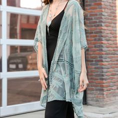 Leto Accessories Embroidered Mesh Leaf Kimono Sage One Size Duster Kimono, Kimono Duster, Cardigan Vest, Oversized Cardigan, Vintage Bohemian, Clothing Size Chart, My Dream, Chic Boutique, Womens Vest