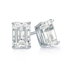 Certified 14k White Gold 4-Prong Basket Emerald Cut Diamond Stud ... Emerald Cut Diamond Earrings, Emerald Cut Stud Earrings, White Gold Earrings Studs, White Gold Studs, Emerald Cut Diamond, Sparkle Earrings, Cz Stud Earrings, Diamond Stud Earrings, Diamond Stud