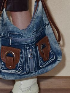 Vintage Style Premium Wash Denim Shoulder Bag Daily Use Denim Shoulder Bag With Zipper Closure, Daily Use Denim Shoulder Bag With Zipper, Denim Shoulder Bag With Zipper For Daily Use, Everyday Denim Bags With Zipper Closure, Trendy Denim Hobo Bag For Travel, Large Capacity Denim Shoulder Bag, Denim Blue Bags With Zipper Pocket For On-the-go, Everyday Denim Shoulder Bag With Zipper, Daily Use Dark Wash Denim Bag