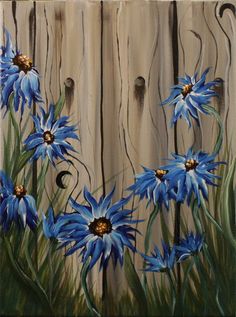 an image of blue flowers painted on wooden planks with the words elegant paintings above it