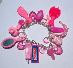 90s Charm Bracelet, Y2k Charm Bracelet, 2000s Crafts, Barbiecore Jewelry, 2000s Bracelets, 90s Bracelets, Girly Kidcore, Charmed Bracelet, Girl Essentials