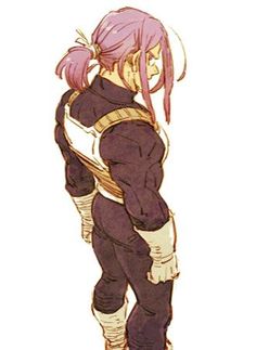 an anime character with pink hair standing in front of a white background