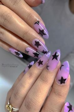 Calling all Olivia Rodrigo fans! Kuromi Almond Nails, Kuromi Nails Short Simple, Kuromi Nails Simple, Aesthetic Y2k Nails, Purple Y2k Nails, Purple Jelly Nails, Star Nails Y2k, Kuromi Nail Art, Kuromi Nails