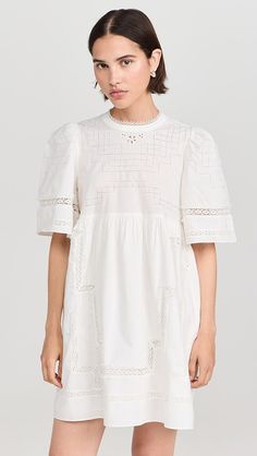 Sea Lilith Thread Pull Dress | Shopbop Elegant Short Sleeve Tops With Cutwork Hem, White Short Sleeve Top With Cutwork Hem, Cotton Eyelet Short Sleeve Tops, Relaxed Fit Lace Trim Short Sleeve Tops, Relaxed Fit Short Sleeve Tops With Lace Trim, Short Sleeve Tops With Lace Trim For Work, Short Sleeve Eyelet Tops With Relaxed Fit, Relaxed Fit Eyelet Top With Short Sleeves, Relaxed Fit Short Sleeve Eyelet Top