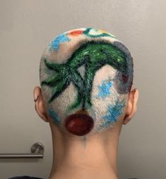 Halloween Buzzed Hair, Christmas Shaved Hair Design, Dyed Bald Hair, Buzzcut Colored Hair, Buzzcut Hair, Grinch Hair, Cheetah Hair