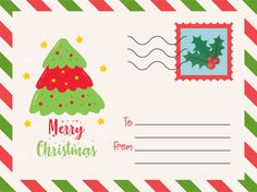 a christmas postcard with a postage stamp on it