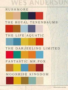 an advertisement for the royal tenebaums, with different colors and font on it