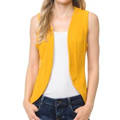 Mustard Sleeveless Blazer Color: Mustard 95% Polyester, 5% Spandex Hand Wash, Hang Dry Made In Usa Small 0-4 Medium 6-8 Large 10-12 X-L 12-14 Trendy Fitted Sleeveless Sweater Vest, Chic Stretch Vest For Spring, Stretch V-neck Summer Outerwear, Spring Sleeveless Stretch Vest, Fitted Versatile Vest For Layering, Stretch Summer Outerwear For Work, Trendy Fitted Sleeveless Vest, Fitted Sleeveless Trendy Vest, Spring Vest Tank Top For Work