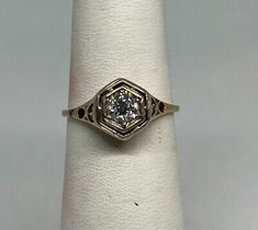 (eBay) Antique Edwardian 14k White & Yellow Gold & Diamond Ring SIGNED Edwardian Engagement Ring, Edwardian Ring, Antique Jewelry Rings, Yellow Gold Diamond Ring, Yellow Gold Jewelry, Gold Diamond Ring, Favorite Rings, Vintage Diamond, Metal Rings