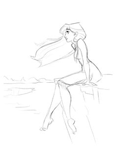 a drawing of a woman walking on the beach