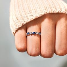 Always Protected Heart&Evil Eye Ring Band Evil Eye Rings Pura Vida, Adjustable Evil Eye Rings, Heart Eye Ring, Eyeball Ring, Blue Eye Ring, Heart Evil Eye, Heart Fashion, Evil Eye Ring, Sterling Necklaces