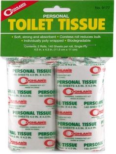 Coghlan\'s Toilet Paper - Package of 2 - I've really decided to make this board a combo wishlist/packing list. Travel Size Toilet Paper, Camper Toilet Paper, Camp Toilet, Nalgene Bottle, Sanitary Towels, Clean Pots, Life Straw, Sea To Summit, Medical Kit