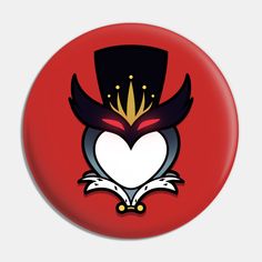 a button with an owl wearing a top hat